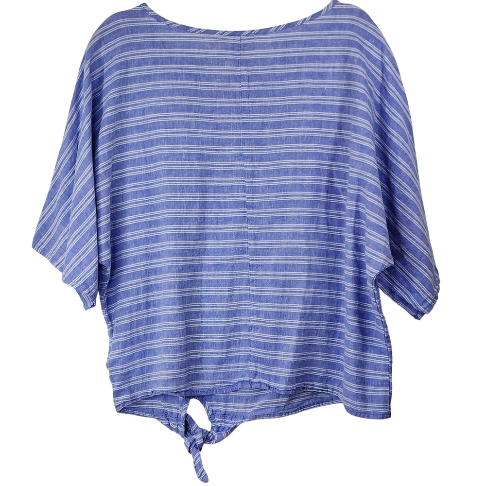 BeachLunchLounge‎ Stripe Tie Front Top XS Blue Linen Cotton Coastal Nautical